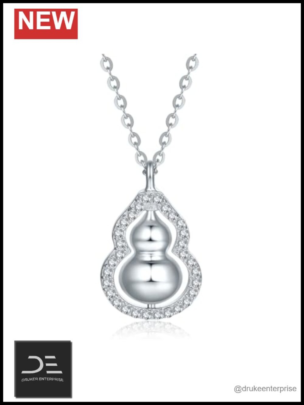 Sterling Silver Rotatable Gourd Pendant Necklace Cubic Zirconia Adjustable Chain